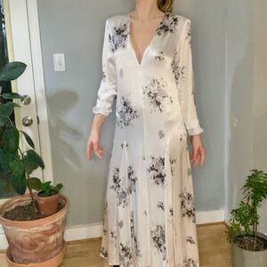 Ganni off white Floral Long-Sleeve Maxi Dress with zippers